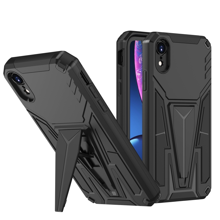 

Super V Armor PC + TPU Shockproof Case with Invisible Holder For iPhone XR(Black)