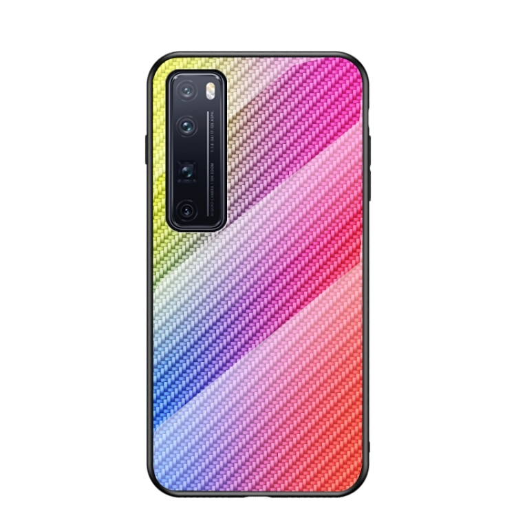 

For Huawei nova 7 Pro Gradient Carbon Fiber Texture TPU Border Tempered Glass Case(Colorful Fiber)