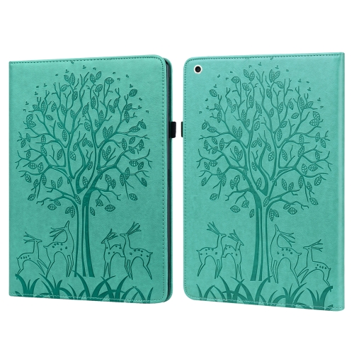 

Tree & Deer Pattern Pressed Printing Horizontal Flip PU Leather Case with Holder & Card Slots & Sleep / Wake-up Function For iPad Pro 10.5 2017 / 10.2 2019(Green)
