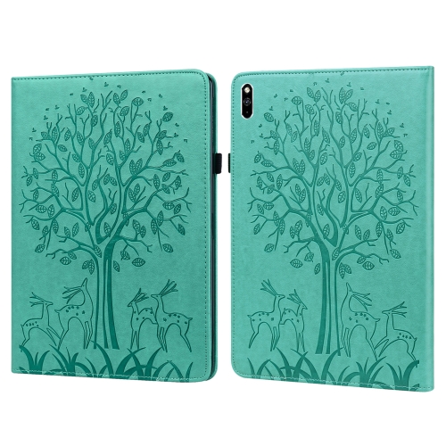 

For Huawei MatePad Pro 10.8 2021 Tree & Deer Pattern Pressed Printing Horizontal Flip PU Leather Case with Holder & Card Slots(Green)