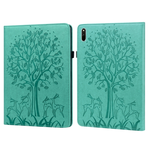 

For Huawei MatePad 11 2021 Tree & Deer Pattern Pressed Printing Horizontal Flip PU Leather Case with Holder & Card Slots(Green)