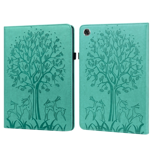 

For Lenovo Tab M8 8505X 8.0 Tree & Deer Pattern Pressed Printing Horizontal Flip PU Leather Case with Holder & Card Slots(Green)