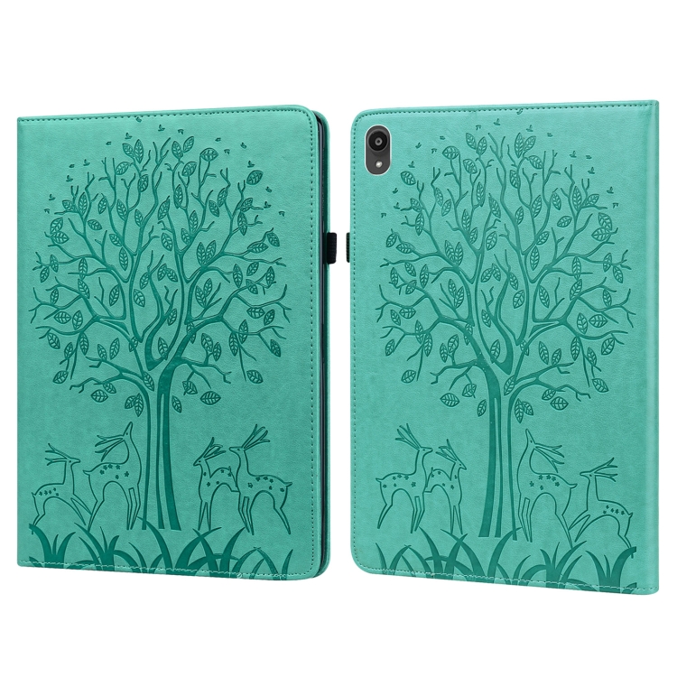

For Lenovo Tab P11 2020 / P11 Plus 2021 Tree & Deer Pattern Pressed Printing Horizontal Flip PU Leather Case with Holder & Card Slots(Green)