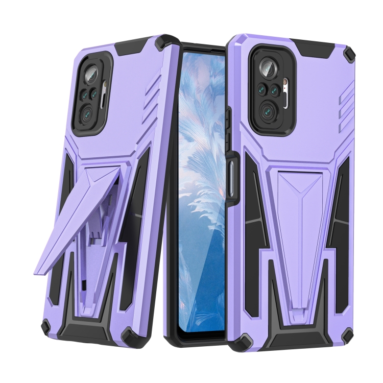 

For Xiaomi Redmi Note 10 Pro Super V Armor PC + TPU Shockproof Case with Invisible Holder(Purple)
