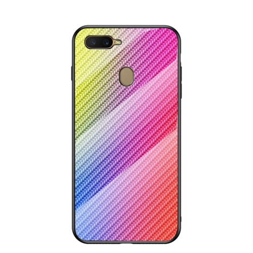 

For OPPO A12 / A7 Gradient Carbon Fiber Texture TPU Border Tempered Glass Case(Colorful Fiber)