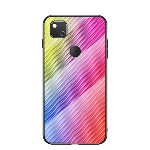 

For Google Pixel 4a Gradient Carbon Fiber Texture TPU Border Tempered Glass Case(Colorful Fiber)