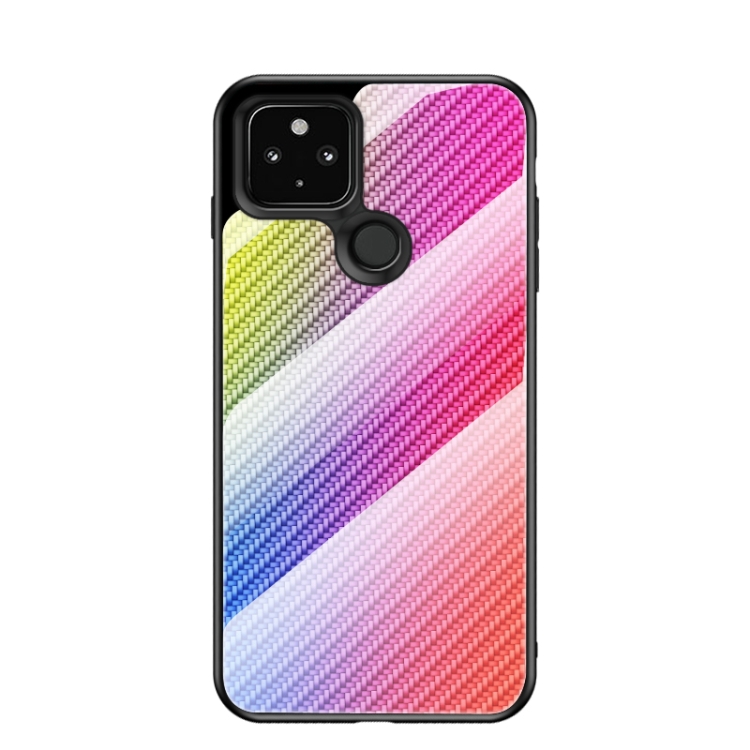 

For Google Pixel 5 Gradient Carbon Fiber Texture TPU Border Tempered Glass Case(Colorful Fiber)
