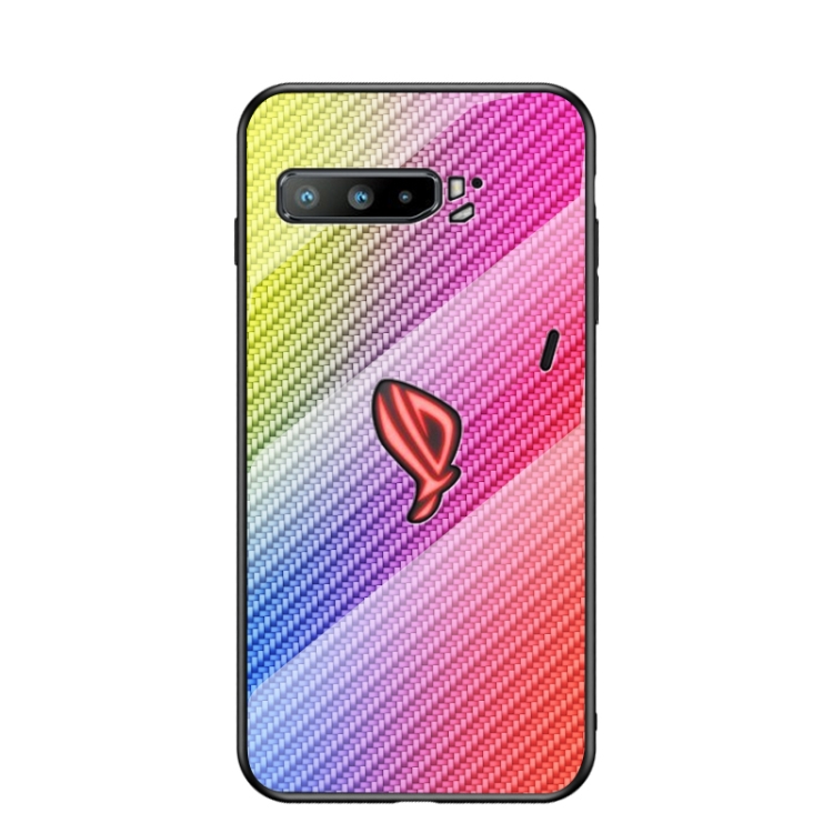 

For Asus ROG Phone 3 Gradient Carbon Fiber Texture TPU Border Tempered Glass Case(Colorful Fiber)