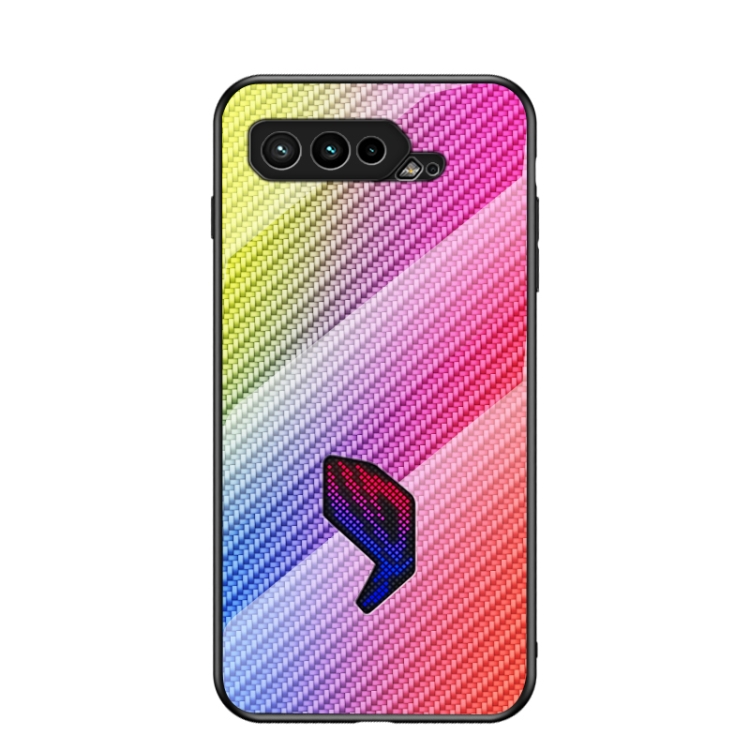 

For Asus ROG Phone 5 Gradient Carbon Fiber Texture TPU Border Tempered Glass Case(Colorful Fiber)