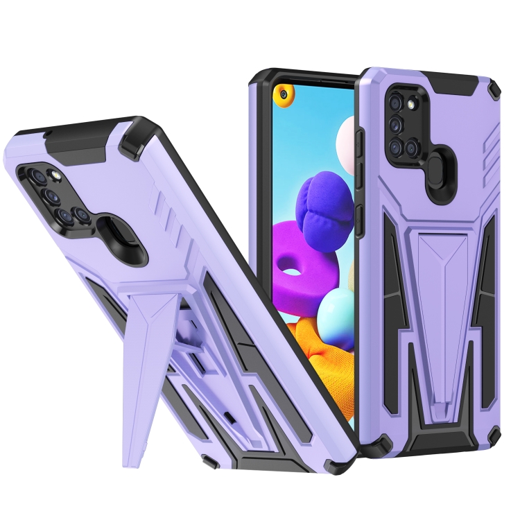 

For Samsung Galaxy A21 US Version Super V Armor PC + TPU Shockproof Case with Invisible Holder(Purple)