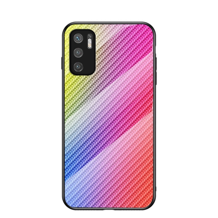 

For Xiaomi Redmi Note 10 5G Gradient Carbon Fiber Texture TPU Border Tempered Glass Case(Colorful Fiber)