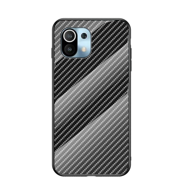 

For Xiaomi Mi 11 Gradient Carbon Fiber Texture TPU Border Tempered Glass Case(Black Fiber)