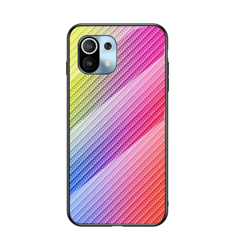 

For Xiaomi Mi 11 Gradient Carbon Fiber Texture TPU Border Tempered Glass Case(Colorful Fiber)