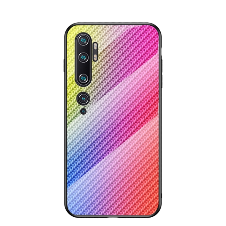 

For Xiaomi Mi CC9 Pro Gradient Carbon Fiber Texture TPU Border Tempered Glass Case(Colorful Fiber)