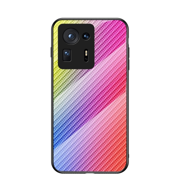 

For Xiaomi Mi Mix 4 Gradient Carbon Fiber Texture TPU Border Tempered Glass Case(Colorful Fiber)
