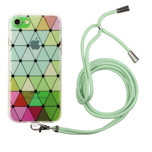 

Hollow Diamond-shaped Squares Pattern TPU Precise Hole Phone Protective Case with Lanyard For iPhone SE 2020 / 8 / 7(Green)