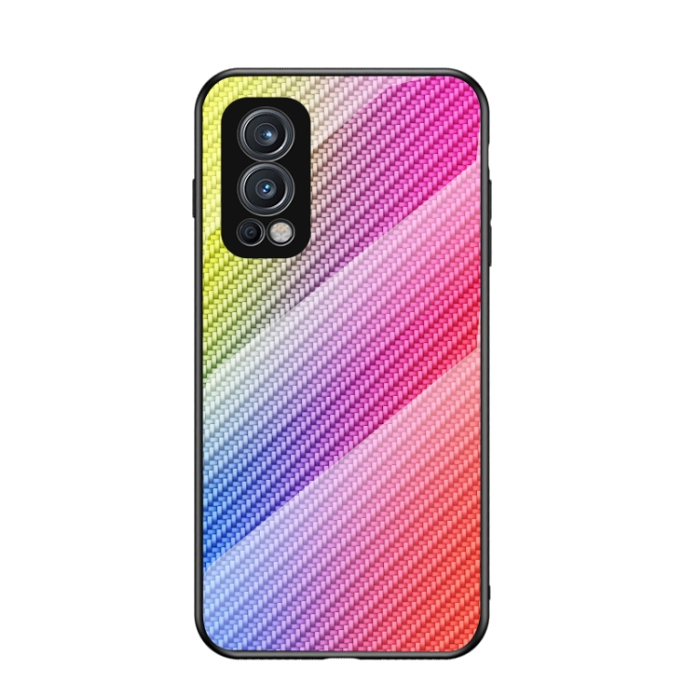 

For OnePlus Nord 2 5G Gradient Carbon Fiber Texture TPU Border Tempered Glass Case(Colorful Fiber)