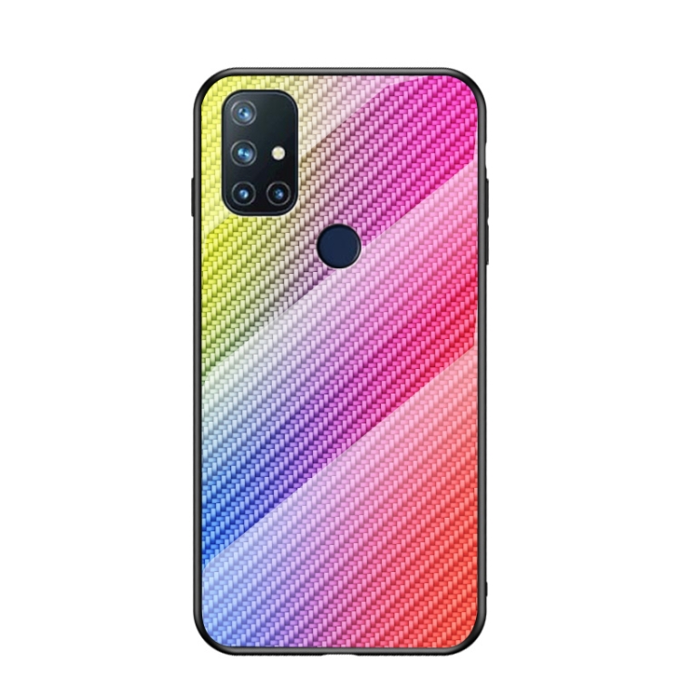 

For OnePlus N10 5G Gradient Carbon Fiber Texture TPU Border Tempered Glass Case(Colorful Fiber)