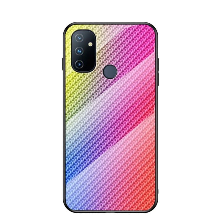 

For OnePlus N100 5G Gradient Carbon Fiber Texture TPU Border Tempered Glass Case(Colorful Fiber)