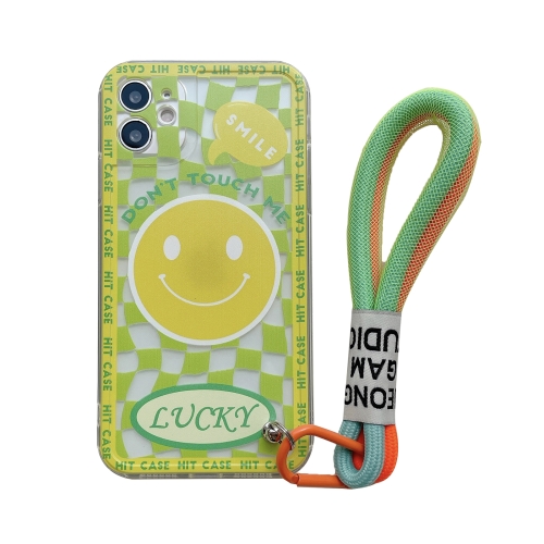 

Smiley Face Pattern TPU Accurate Hole Protective Case with Wristband For iPhone 12(Yellow)