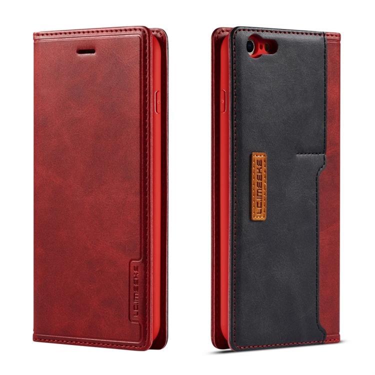 

For iPhone 6 / 6s LC.IMEEKE LC-001 Series PU + TPU Color Matching Frosted Horizontal Flip Leather Case with Holder & Card Slot(Red)