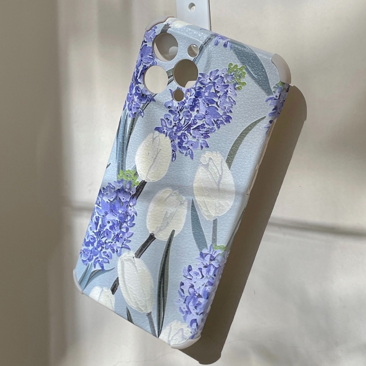 

Relief Series Flowers TPU Accurate Hole Protective Case For iPhone 12(Blue White)