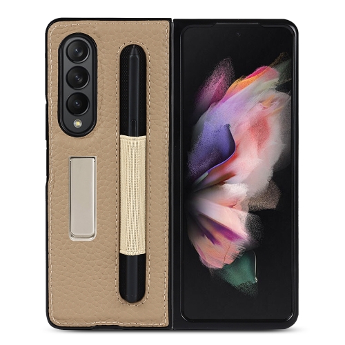 

For Samsung Galaxy Z Fold3 5G Litchi Texture Leather Protective Case with Holder & Pen Slot(Brown)