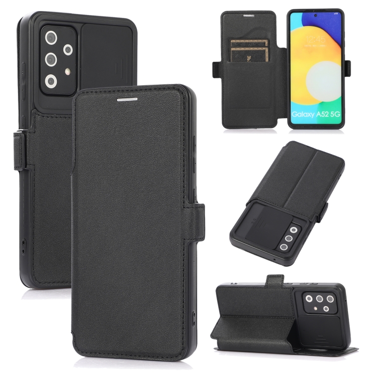 

For Samsung Galaxy A52 5G / 4G Push Window Double Buckle PU + Silicone Horizontal Flip Leather Case with Holder & Card Slot(Black)