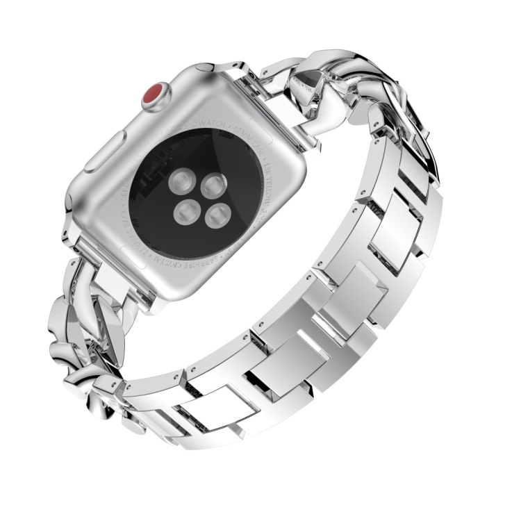 

For Apple Watch Series 5 & 4 44mm / 3 & 2 & 1 42mm Single Row Denim Diamond Alloy Watchband(Silver)