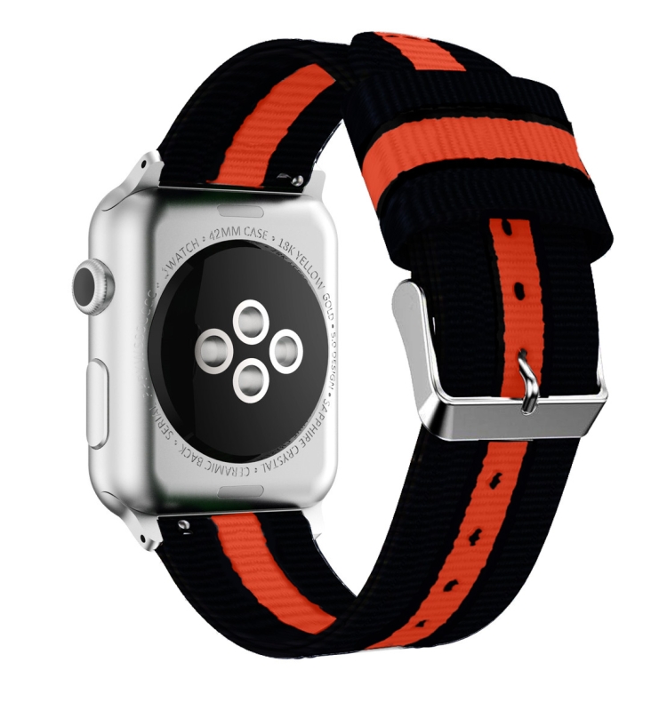 

For Apple Watch Series 5 & 4 44mm / 3 & 2 & 1 42mm Striped Nylon Watchband(Black Orange)