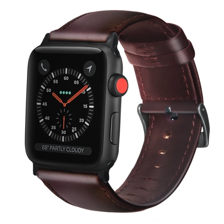 

For Apple Watch Series 6 & SE & 5 & 4 40mm / 3 & 2 & 1 38mm Oil Wax Genuine Leather Strap Watchband(Red Brown)