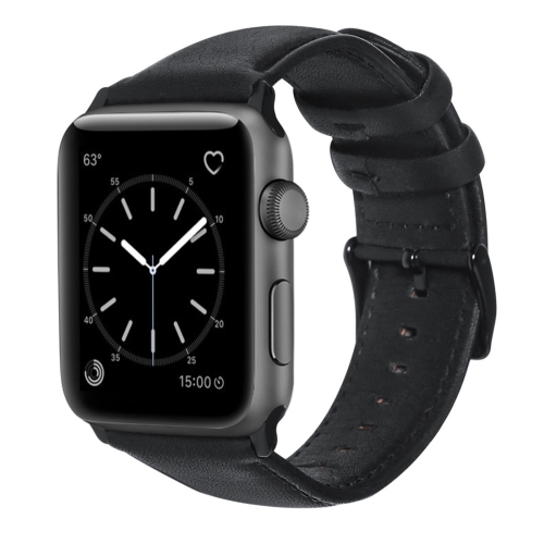 

For Apple Watch Series 6 & SE & 5 & 4 44mm / 3 & 2 & 1 42mm Oil Wax Genuine Leather Strap Watchband(Black)