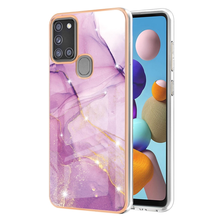 

For Samsung Galaxy A21s Electroplating Marble Pattern Dual-side IMD TPU Shockproof Case(Purple 001)