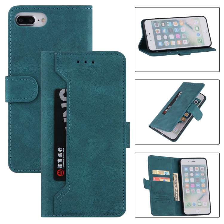 

Reverse Buckle Horizontal Flip PU Leather Case with Holder & Card Slot & Wallet For iPhone 8 Plus / 7 Plus(Lake Blue)