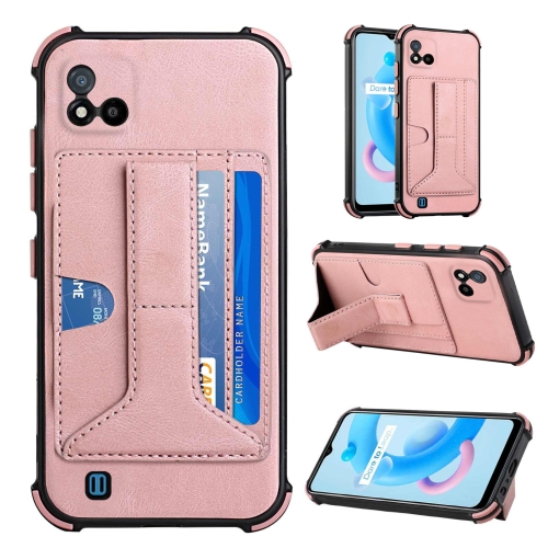 

For OPPO Realme C20 Dream PU + TPU Four-corner Shockproof Back Cover Case with Card Slots & Holder(Rose Gold)