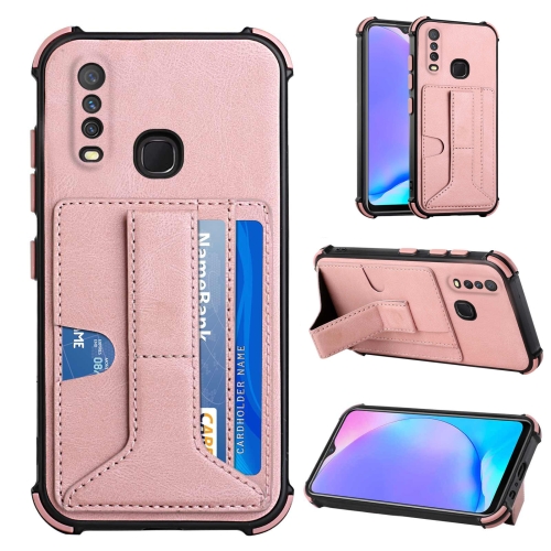 

For vivo Y12i / Y11 / Y12 / Y15 / Y17 Dream PU + TPU Four-corner Shockproof Back Cover Case with Card Slots & Holder(Rose Gold)