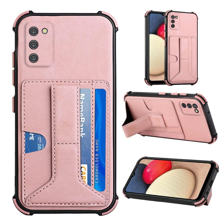 

For Samsung Galaxy A02s EU Version Dream PU + TPU Four-corner Shockproof Back Cover Case with Card Slots & Holder(Rose Gold)