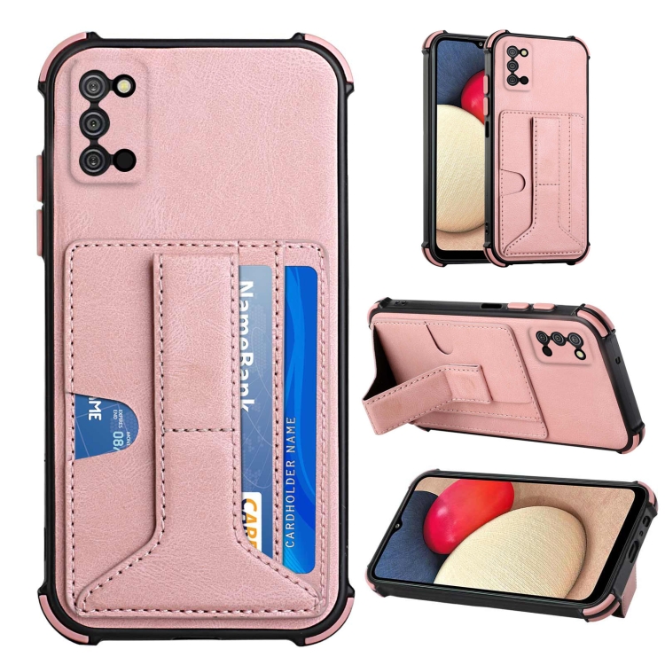 

For Samsung Galaxy A02s US Version / A03s Dream PU + TPU Four-corner Shockproof Back Cover Case with Card Slots & Holder(Rose Gold)