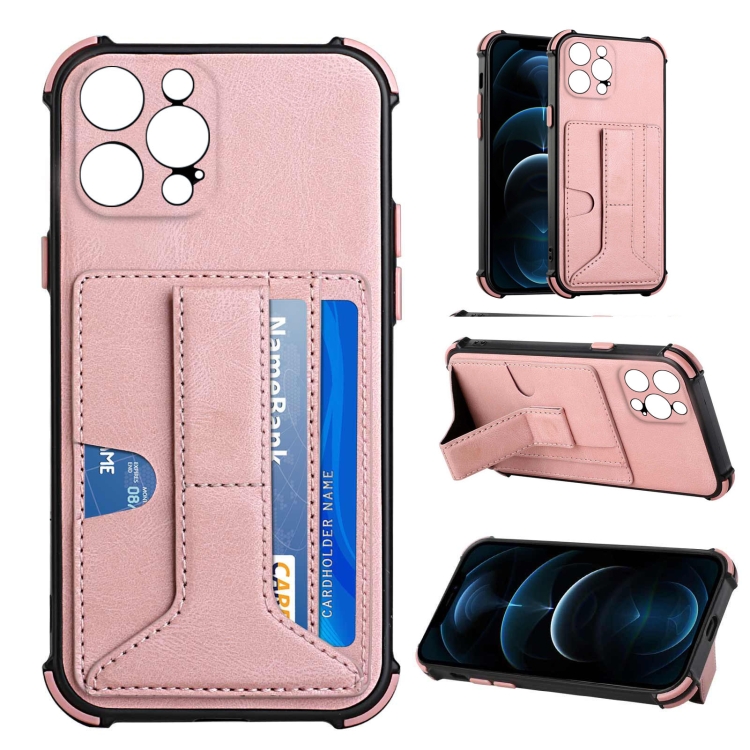 

Dream PU+TPU Four-corner Shockproof Back Cover Case with Card Slots & Holder For iPhone 13 Pro Max(Rose Gold)