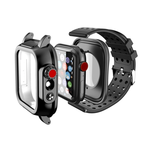 

For Apple Watch 5 & 4 40mm / 3 & 2 & 1 38mm RedPepper IP68 Waterproof Screen Protector + Watchband + Protective Case(Black)