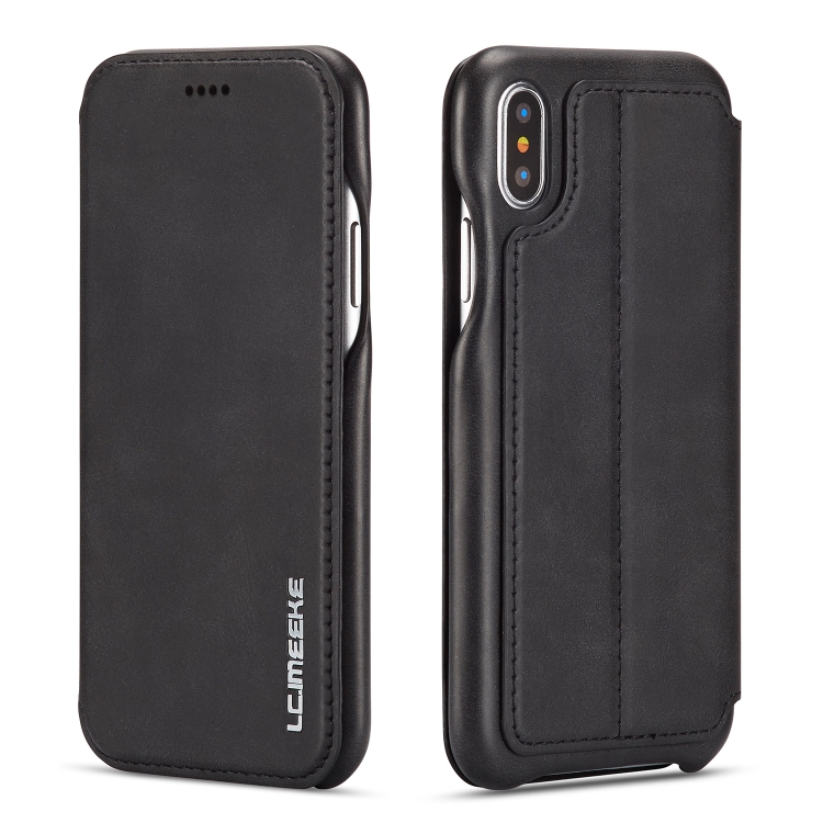 

For iPhone X / XS Hon Ancient Series Leather Case with Card Slots & Holder & Wallet(Black)