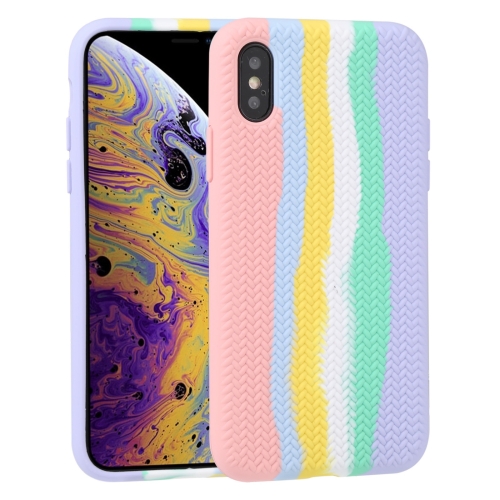 

Herringbone Texture Silicone Protective Case For iPhone XS Max(Rainbow Pink)