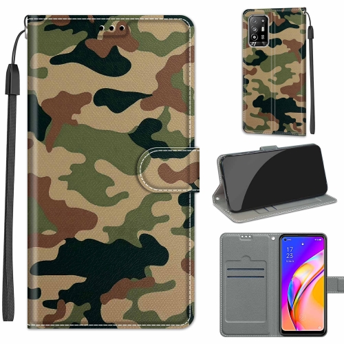 

Voltage Coloured Drawing Magnetic Clasp Horizontal Flip PU Leather Case with Holder & Card Slots For OPPO A94 5G / A95 5G / F19 Pro+ 5G(C12 Green Yellow Camouflage)