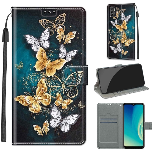 

Voltage Coloured Drawing Magnetic Clasp Horizontal Flip PU Leather Case with Holder & Card Slots For ZTE Blade A7s 2020(C20 Gold Silver Flying Butterflies)
