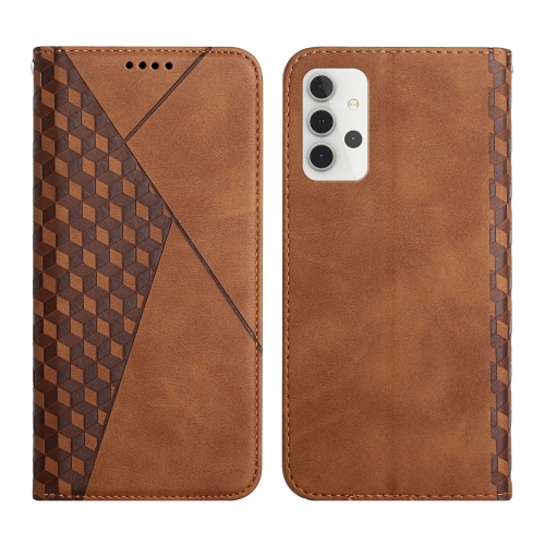 

For Samsung Galaxy A32 4G Diamond Pattern Splicing Skin Feel Magnetic Horizontal Flip Leather Case with Card Slots & Holder & Wallet(Brown)