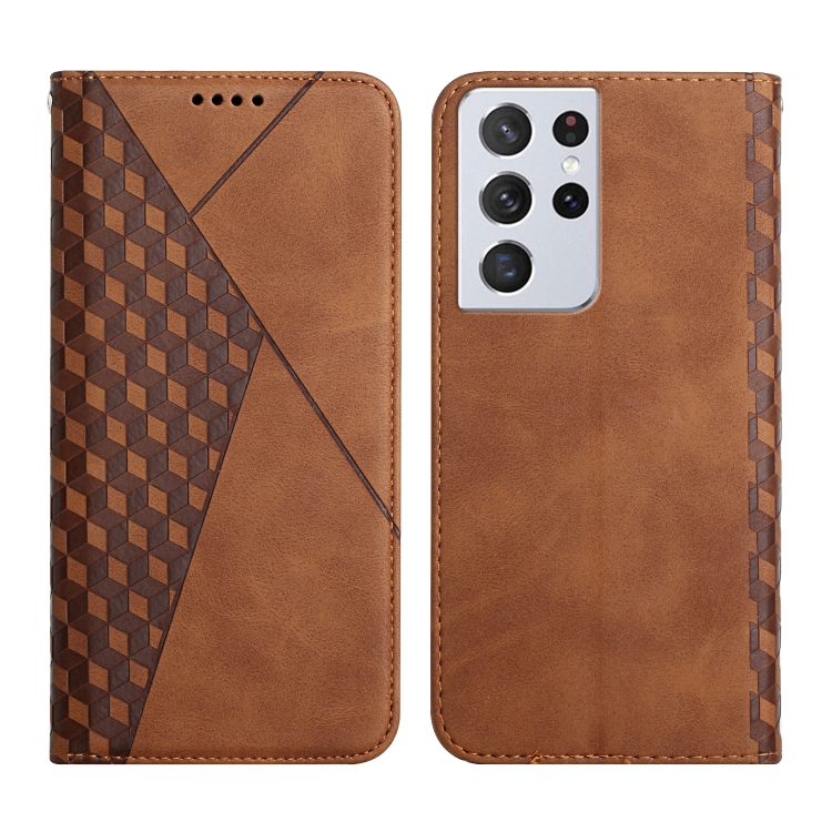 

For Samsung Galaxy S21 Ultra 5G Diamond Pattern Splicing Skin Feel Magnetic Horizontal Flip Leather Case with Card Slots & Holder & Wallet(Brown)