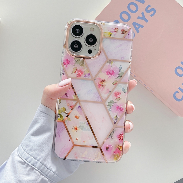 

Dual-side Laminating Electroplating Stitching Flower TPU Protective Case For iPhone 13 Pro(Pink)