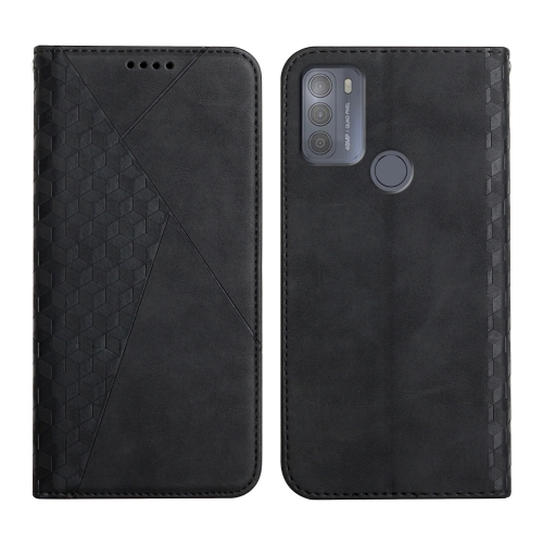 

For Motorola Moto G50 Diamond Pattern Splicing Skin Feel Magnetic Horizontal Flip Leather Case with Card Slots & Holder & Wallet(Black)