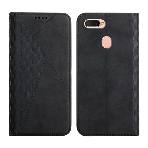 

For OPPO A7 / A5s / A12 Diamond Pattern Splicing Skin Feel Magnetic Horizontal Flip Leather Case with Card Slots & Holder & Wallet(Black)