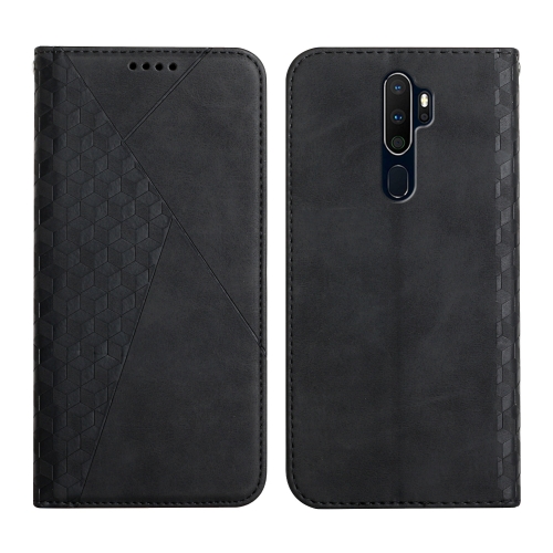 

For OPPO A9 2020 Diamond Pattern Splicing Skin Feel Magnetic Horizontal Flip Leather Case with Card Slots & Holder & Wallet(Black)